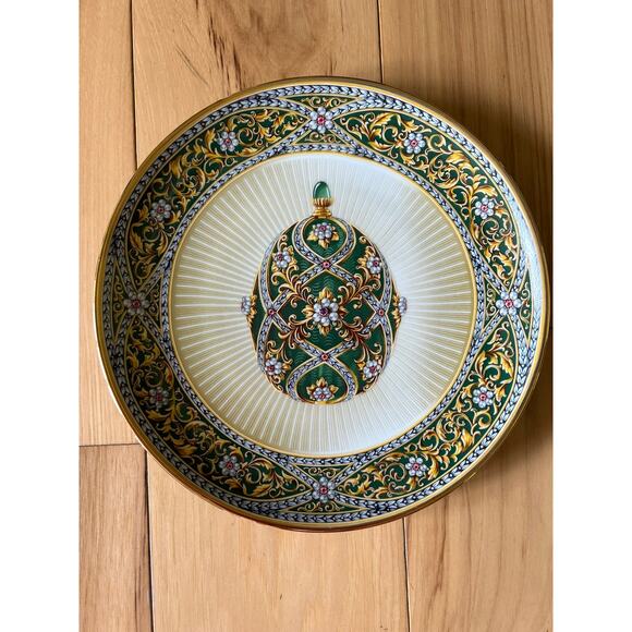 VTG HOUSE OF FABERGE FRANKLIN MINT Garden of Jewels Imperial Egg Plate 8" Green - Picture 6 of 6